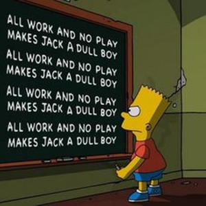 Bart Simpson writing the same phrase on a chalkboard dozens of times