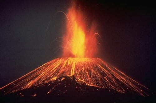 An active volcano spewing lava