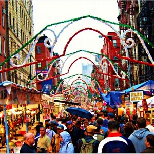 A crowded street at a festival