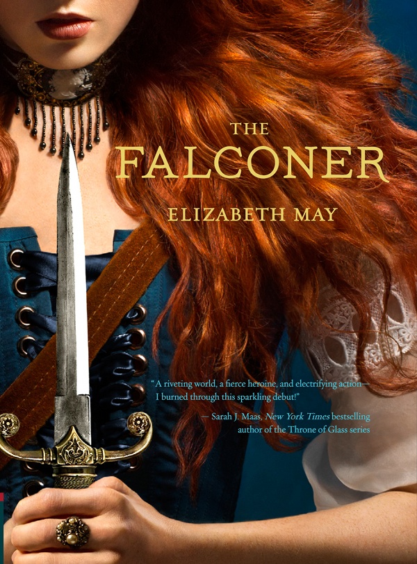 A girl in an old-timey dress and bright red hair holds a dagger, point up.