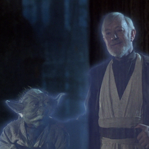 The ghosts of yoda and obi-wan kenobi from Star Wars