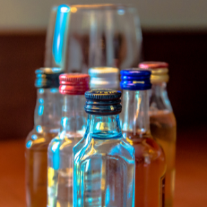 Little bottles of liquor in diamond formation.