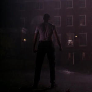 Scene from 'School Ties.' Brendan Frasier outside in the rain