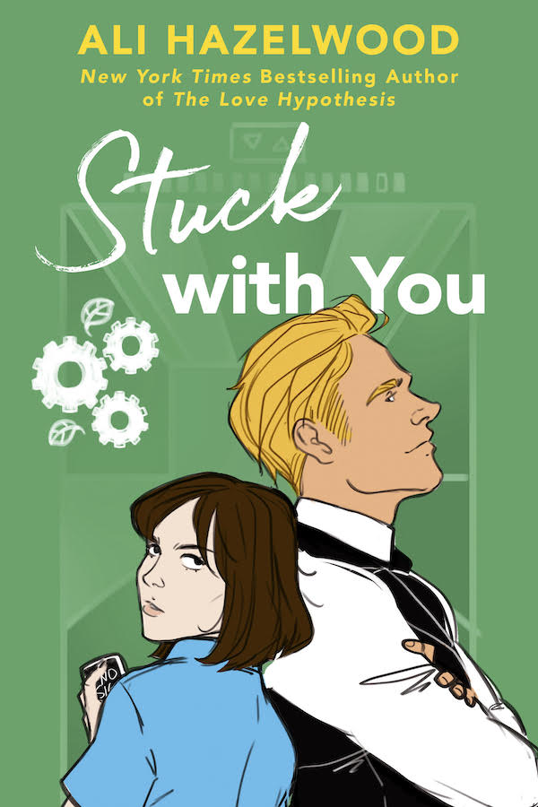 Cover of Stuck with You, featuring an illustrated man and woman with cranky looks on their faces standing back to back