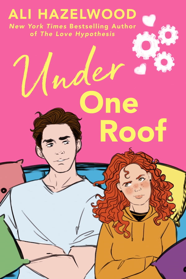 Cover of Under One Roof, featuring an illustrated grumpy white man and woman sitting in front of a bunch of pillows