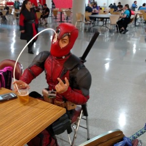 Cosplayer dressed as Deadpool
