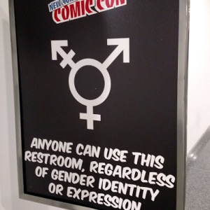 Comic Con all gender restroom sign
