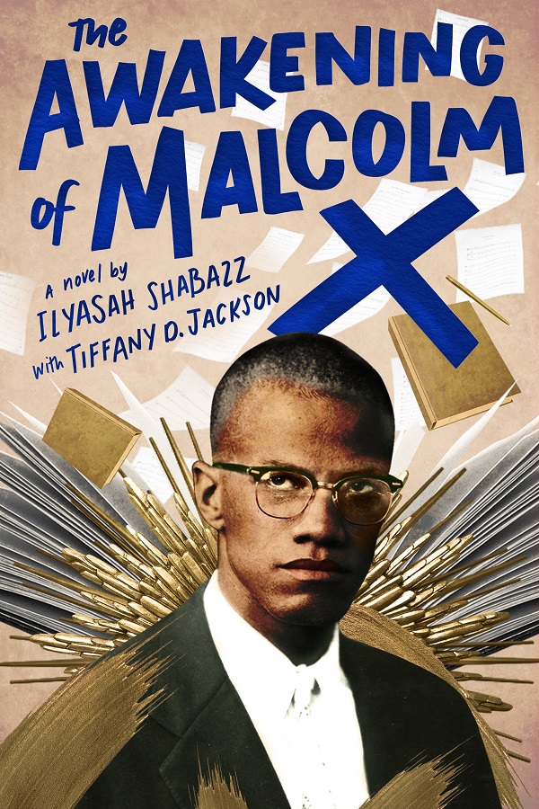 Cover of The Awakening of Malcolm X by Ilyasha Shabazz. Young Malcolm X surrounded by a halo of books