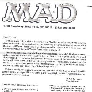 MAD Magazine rejection letter