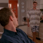 Pacey in two blindingly bad Hawaiian-style shirts