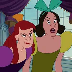 The wicked stepsisters from Disney Cinderella looking shocked.