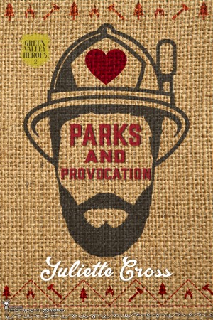 Cover of Parks and Provocation, with a drawing of a bearded fireman's head wearing a fireman hat with a heart on it, on a burlap background