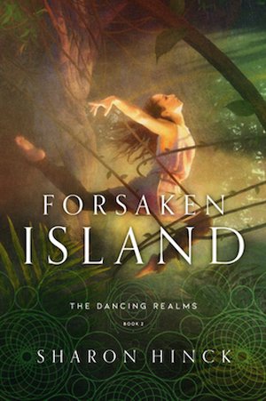 Cover of Forsaken Island, featuring a dancer in a forest tangled in vines