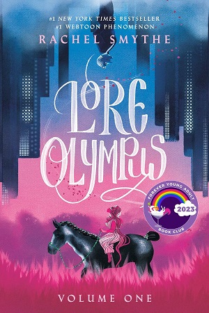 Cover of Lore Olympus, featuring Hades in a city above Persephone riding a horse