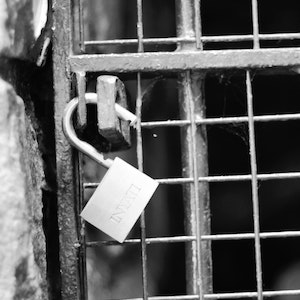 An open lock on a cage