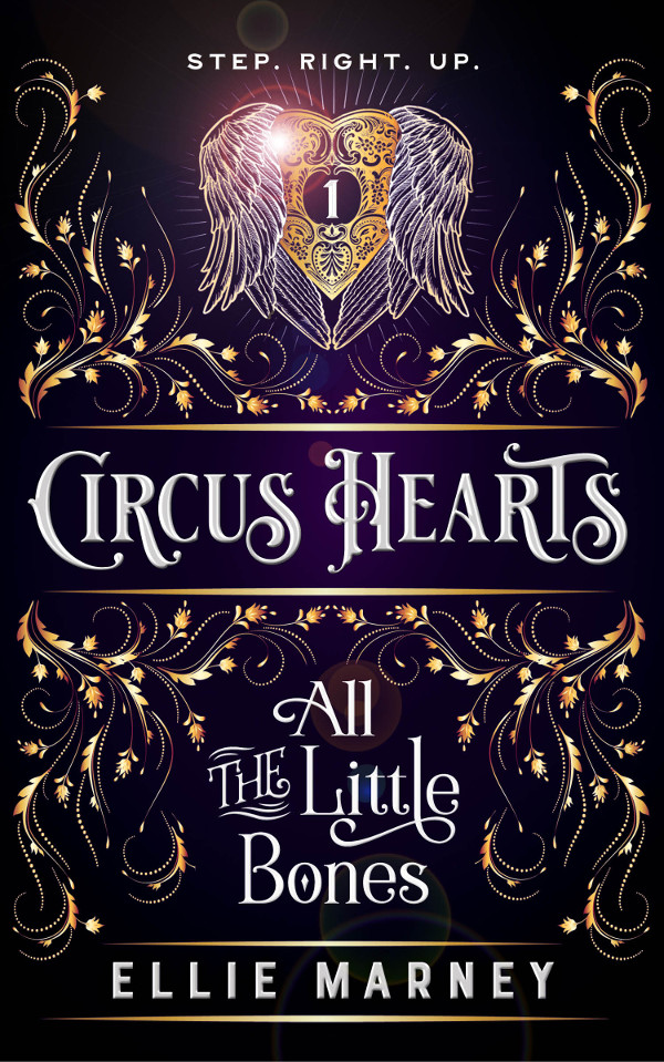 Cover of All The Little Bones, featuring gold filagree elements and a golden heart with wings