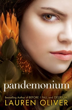 Cover of Pandemonium, with a white girl's face surrounded by yellow and green plants