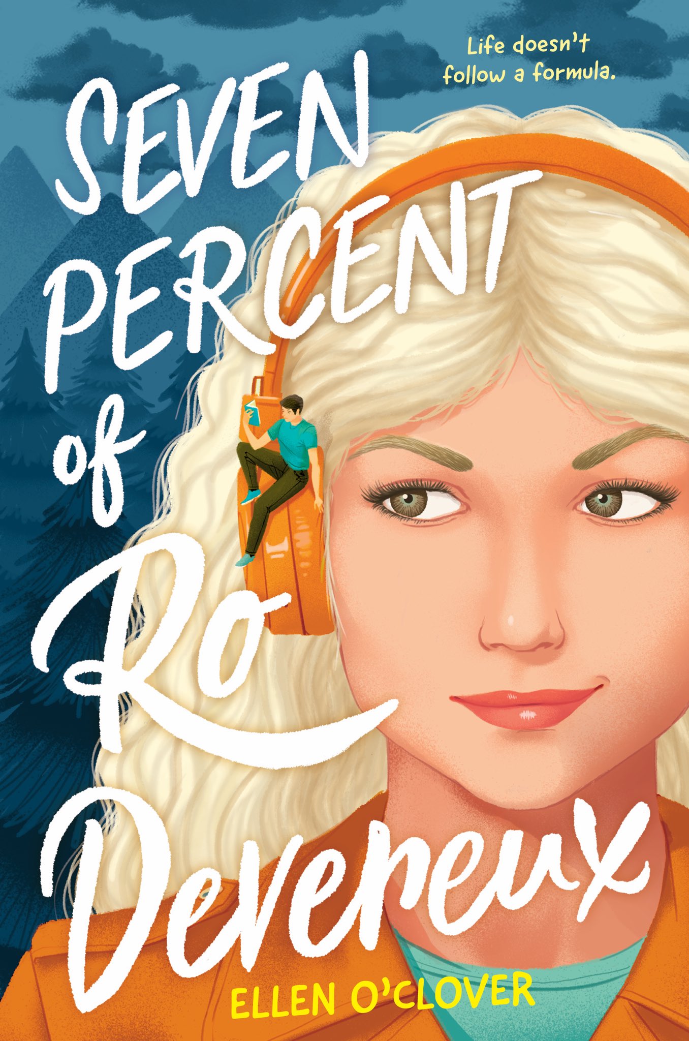 Cover of Seven Percent of Ro Devereux. A blonde white girl in headphones glances at a tiny boy on one of her earpieces.