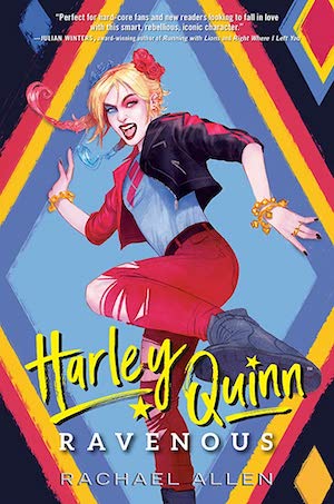 Cover of Harley Quinn: Ravenous, featuring an illustration of Harley kicking framed by a diamond