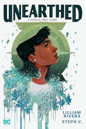 Cover of Unearthed, featuring a young woman whose hair is turning into water