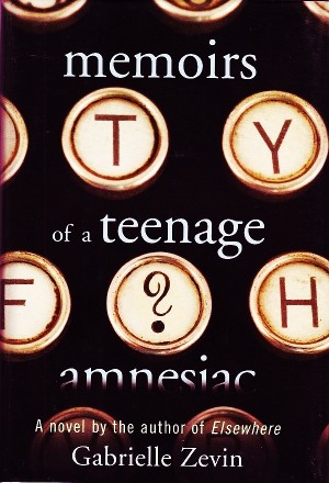 Cover of Memoirs of a Teenage Amnesiac, with the title written out over white keyboard keys against a black background