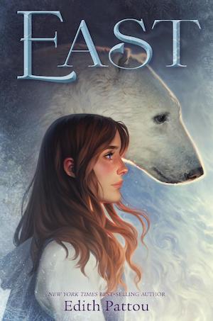 Cover of East, featuring a young brunette standing next to a polar bear