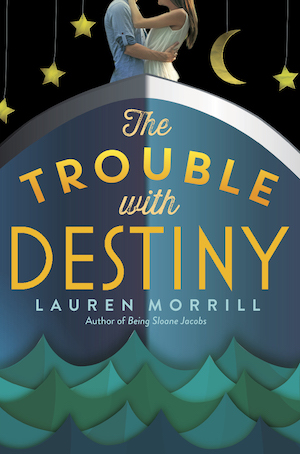 Cover of The Trouble With Destiny, featuring two illustrated people standing on the prow pf a cruise ship