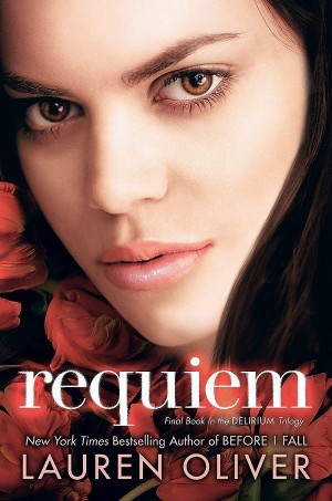 Cover of Requeim, with a white brunette girl's face surrounded by red tulips