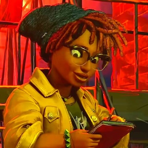 A young black woman wearing a green beanie and a yellow jacket