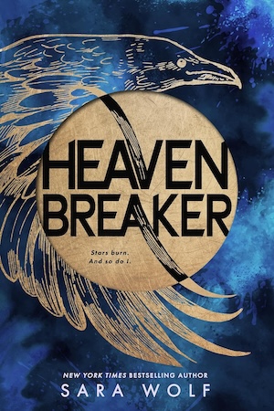 Cover of Heavenbreaker, featuring a large bird around a gold circle with the title in it