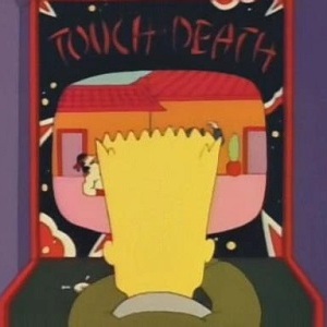 Bart Simpson playing the video game Touch of Death