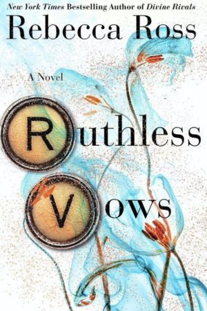 A white background with light blue flowers pressed to the page and pollen all over the cover. Two typewriter keys make up the first letters of the title.