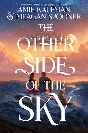 Cover of The Other Side of the Sky, featuring a boy and girl looking at a floating city