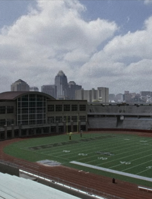 The Austin city skyline as seem from the POV of TMU's Bobcat Stadium