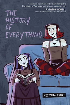 Cover of The History of Everything, featuring two goth-dressed girls sitting on or in front of a couch.