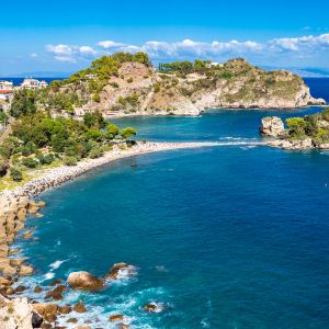 Photo of beach coastline at Isola Bella in Taormina, Sicily, Italy