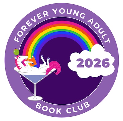 FYA Book Club logo, featuring a unicorn reading a book in a martini glass.
