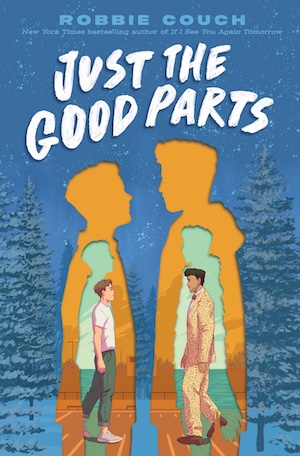 Cover of Just the Good Parts, featuring two young men standing in front of multiple versions of their own silhouettes.