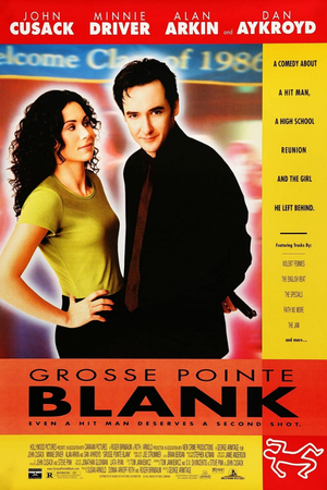 John Cusack and Minnie Driver stand close together looking at the camera with the movie info surrounding them in red and yellow blocks.